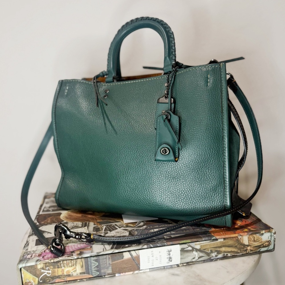 Coach 1941 Rogue 30 With Whipstitch Handle Teal Mixed Leather F58116